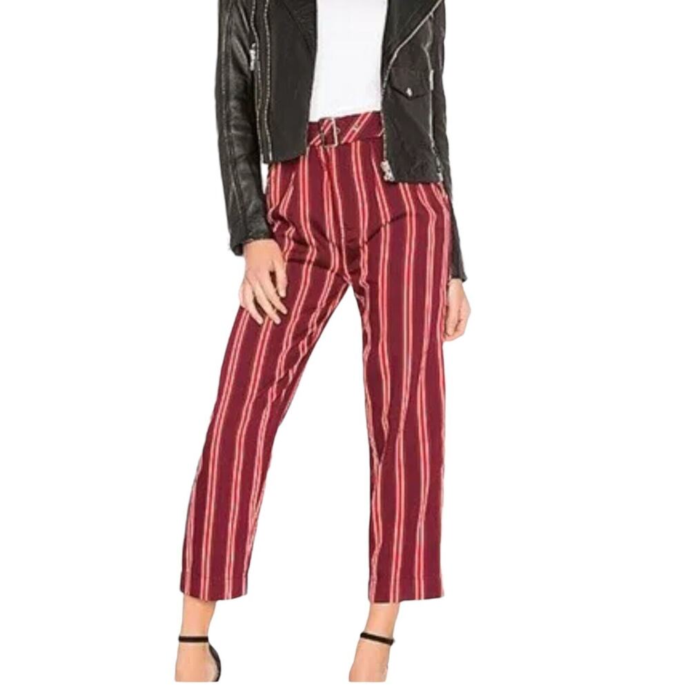 Free People Women’s Striped Pleated Wit Pockets Belt Capri Pants Size 8
